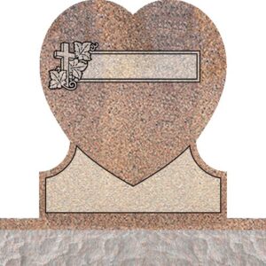 Single Heart Headstones - Cross with Grape Leaves