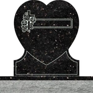Single Heart Headstones - Cross with Rose and Panel